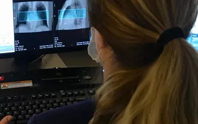 Patient being scanned on the Duly Health and Care's outpatient, dedicated cardiac CT scanner in Lisle, Illinois.