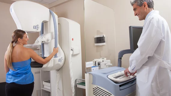 Breast imaging mammogram screening study being performed. The mammograms can reveal is a patient has breast cancer.